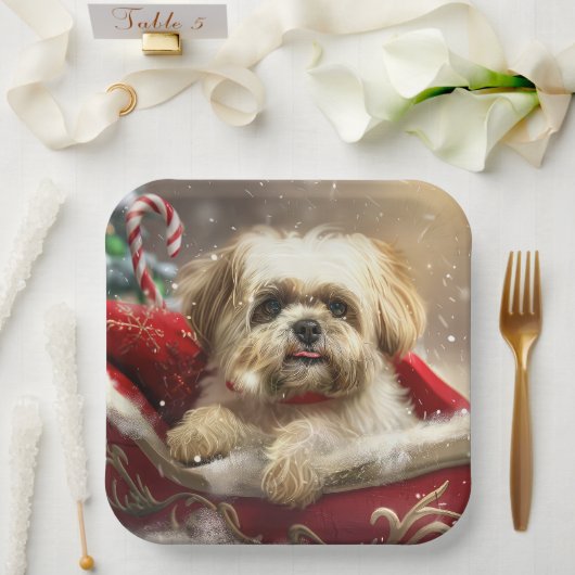 Malti Tzu Hond Kerstfeest Papieren Bordje (Huwelijk)
