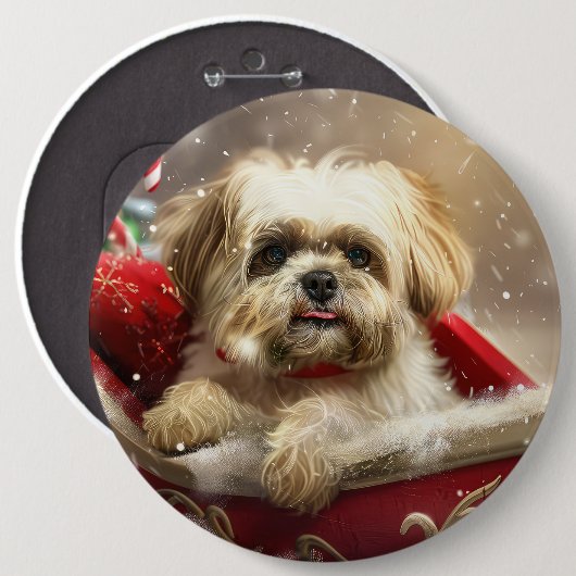 Malti Tzu Hond Kerstfeest Ronde Button 6,0 Cm (Voorkant /achterkant)