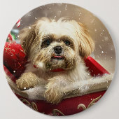Malti Tzu Hond Kerstfeest Ronde Button 6,0 Cm (Voorkant)