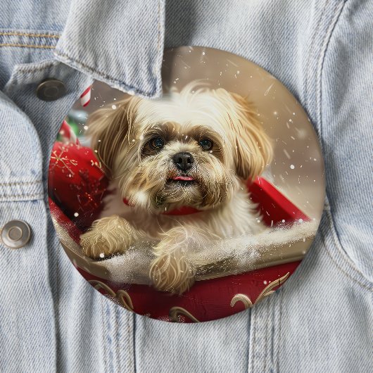 Malti Tzu Hond Kerstfeest Ronde Button 6,0 Cm (In situ)
