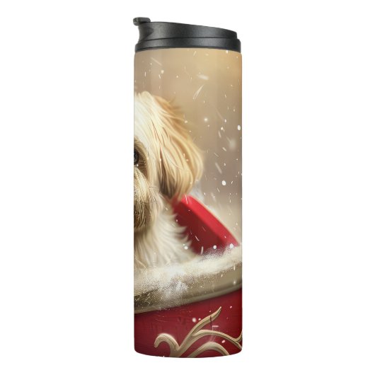 Malti Tzu Hond Kerstfeest Thermosbeker (Geroteerd rechts)