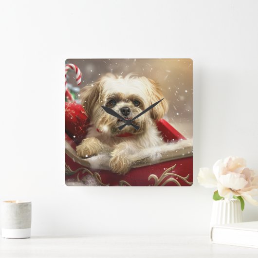 Malti Tzu Hond Kerstfeest Vierkante Klok (Huis)