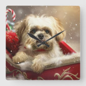 Malti Tzu Hond Kerstfeest Vierkante Klok (Voorkant)