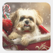Malti Tzu Hond Kerstfeest Vierkante Sticker (Voorkant)