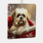 Malti Tzu hond Kerstmis Feestelijk Keramisch Ornament (Rechts)
