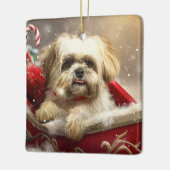 Malti Tzu hond Kerstmis Feestelijk Keramisch Ornament (Links)