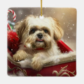 Malti Tzu hond Kerstmis Feestelijk Keramisch Ornament (Achterkant)