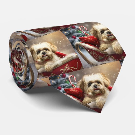 Malti Tzu hond Kerstmis Festief Stropdas (Opgerold)