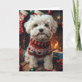 Malti Tzu hond met kerstcadeaus open haard Kaart (Voorkant)