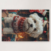 Malti Tzu hond met kerstcadeaus open haard Legpuzzel (Horizontaal)