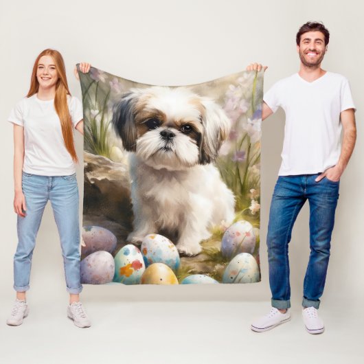 Malti Tzu Hond met Paaseieren Vakantie Fleece Deken (In situ)