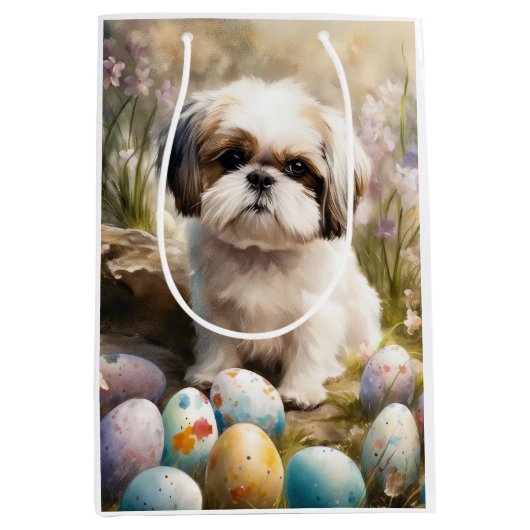 Malti Tzu Hond met Paaseieren Vakantie Medium Cadeauzakje (Voorkant)