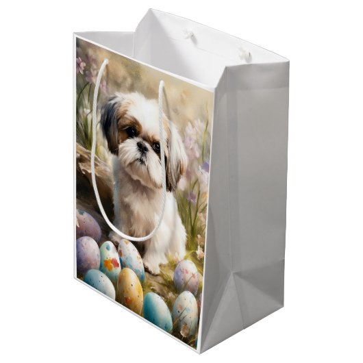 Malti Tzu Hond met Paaseieren Vakantie Medium Cadeauzakje (Achterkant Gekanteld)