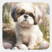 Malti Tzu Hond met Paaseieren Vakantie Vierkante Sticker (Voorkant)