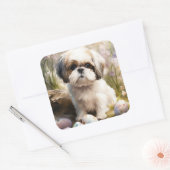 Malti Tzu Hond met Paaseieren Vakantie Vierkante Sticker (Envelop)