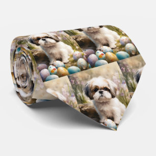 Malti Tzu-hond met Pasen Eieren Vakantie Stropdas