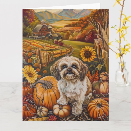 Malti Tzu-hond Oogst Dankdag Kaart (Gele Bloem)