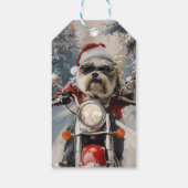 Malti Tzu Hond Rijden Motorfiets Kerstmis Cadeaulabel (Achterkant)