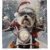 Malti Tzu Hond Rijden Motorfiets Kerstmis Douchegordijn (Voorkant)