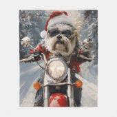 Malti Tzu Hond Rijden Motorfiets Kerstmis Fleece Deken (Voorkant)