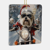 Malti Tzu Hond Rijden Motorfiets Kerstmis Keramisch Ornament (Rechts)