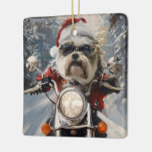 Malti Tzu Hond Rijden Motorfiets Kerstmis Keramisch Ornament (Links)