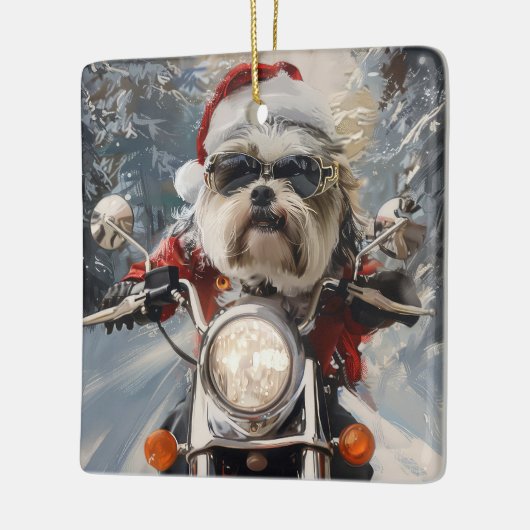 Malti Tzu Hond Rijden Motorfiets Kerstmis Keramisch Ornament (Links)