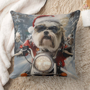 Malti Tzu Hond Rijden Motorfiets Kerstmis Kussen