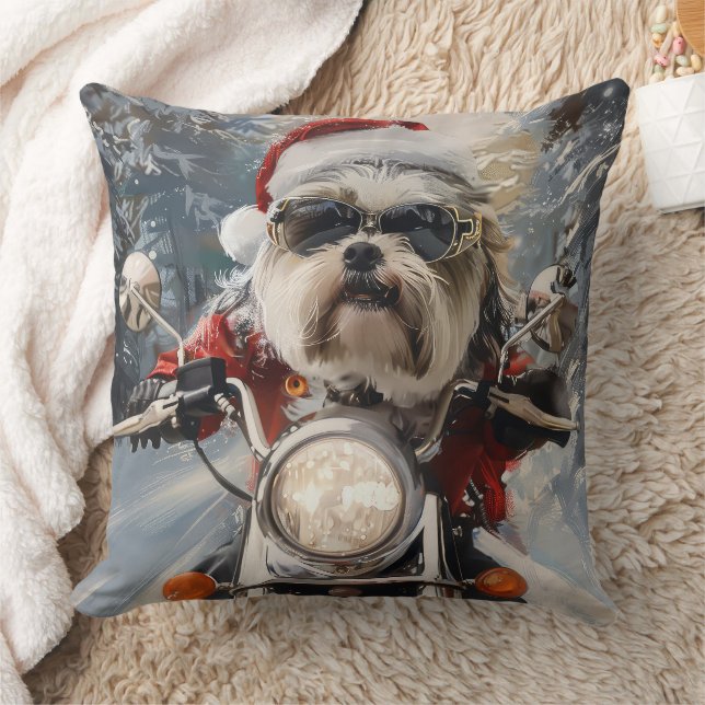 Malti Tzu Hond Rijden Motorfiets Kerstmis Kussen (Deken)