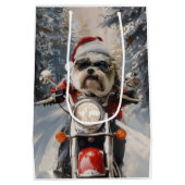 Malti Tzu Hond Rijden Motorfiets Kerstmis Medium Cadeauzakje (Achterkant)