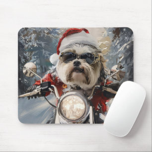 Malti Tzu Hond Rijden Motorfiets Kerstmis Muismat
