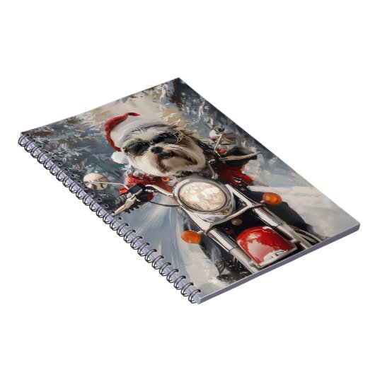 Malti Tzu Hond Rijden Motorfiets Kerstmis Notitieboek (Rechterzijde)