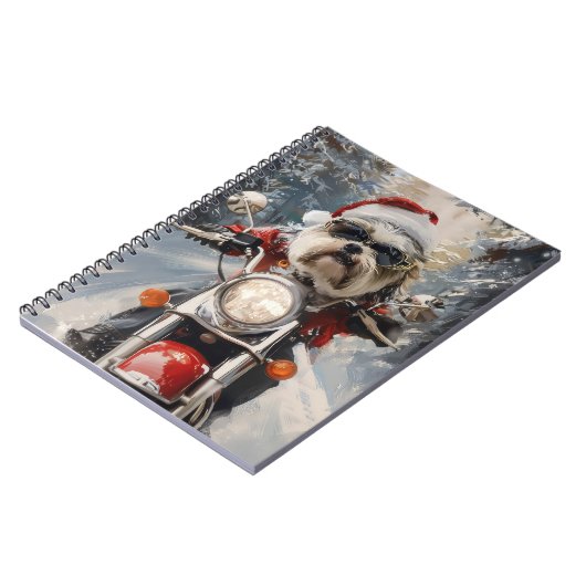 Malti Tzu Hond Rijden Motorfiets Kerstmis Notitieboek (Linkerzijde)