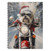 Malti Tzu Hond Rijden Motorfiets Kerstmis Notitieboek (Voorkant)