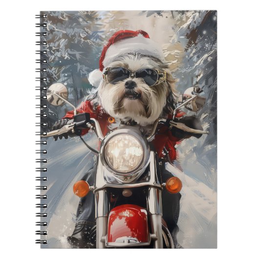 Malti Tzu Hond Rijden Motorfiets Kerstmis Notitieboek (Voorkant)