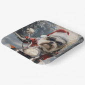 Malti Tzu Hond Rijden Motorfiets Kerstmis Papieren Bordje (Gebogen)