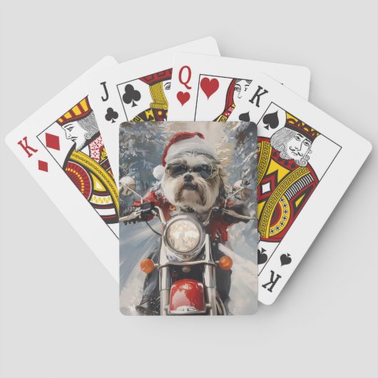Malti Tzu Hond Rijden Motorfiets Kerstmis Pokerkaarten (Achterkant)