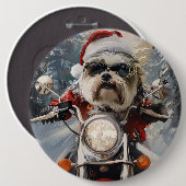 Malti Tzu Hond Rijden Motorfiets Kerstmis Ronde Button 6,0 Cm (Voorkant /achterkant)