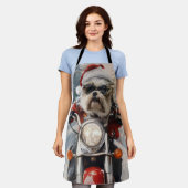 Malti Tzu Hond Rijden Motorfiets Kerstmis Schort (Gedragen)