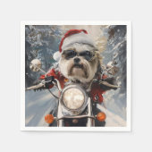 Malti Tzu Hond Rijden Motorfiets Kerstmis Servet (Voorkant)