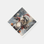 Malti Tzu Hond Rijden Motorfiets Kerstmis Servet (Hoek)