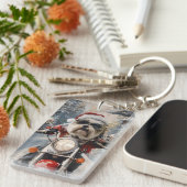 Malti Tzu Hond Rijden Motorfiets Kerstmis Sleutelhanger (Voorkant Rechts)