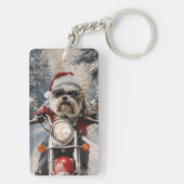 Malti Tzu Hond Rijden Motorfiets Kerstmis Sleutelhanger (achterkant)