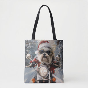 Malti Tzu Hond Rijden Motorfiets Kerstmis Tote Bag