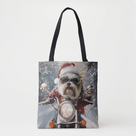 Malti Tzu Hond Rijden Motorfiets Kerstmis Tote Bag (Voorkant)