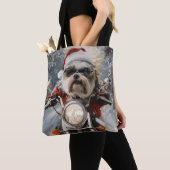 Malti Tzu Hond Rijden Motorfiets Kerstmis Tote Bag (Dichtbij)