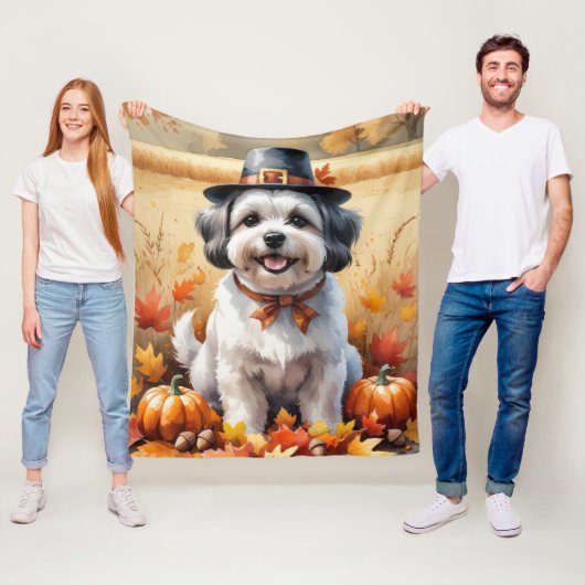 Malti Tzu in de herfst verlaat Thanksgiving kunst Fleece Deken (In situ)