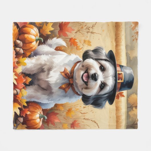 Malti Tzu in de herfst verlaat Thanksgiving kunst Fleece Deken (Voorkant (Horizontaal))
