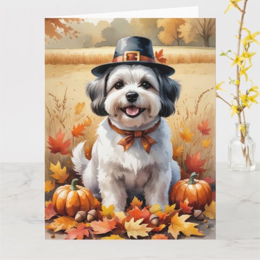Malti Tzu in de herfst verlaat Thanksgiving kunst Kaart (Gele Bloem)