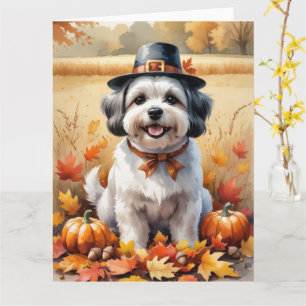 Malti Tzu in Herfstbladeren Thanksgiving Kunst Kaart